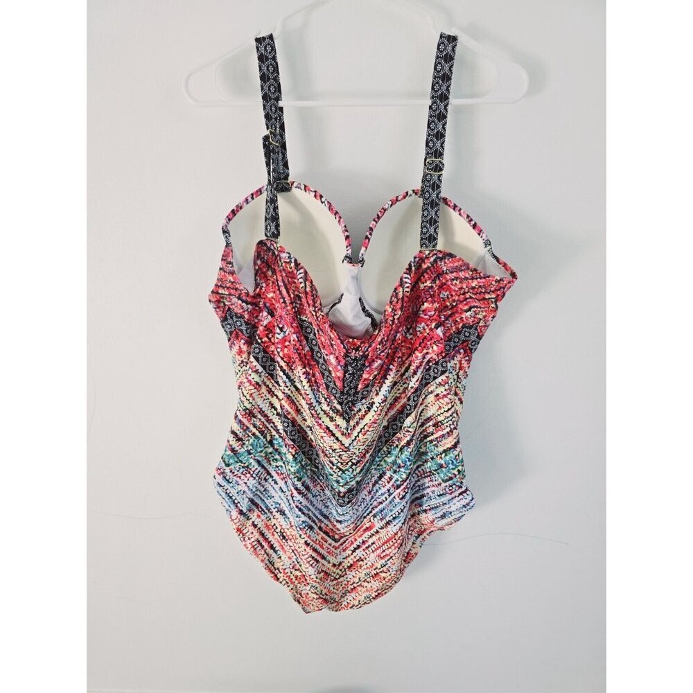 Meet Curve Multicolored Plunge Underwire Molded Cups One Piece Swimsuit 4X 4XL - Picture 9 of 12